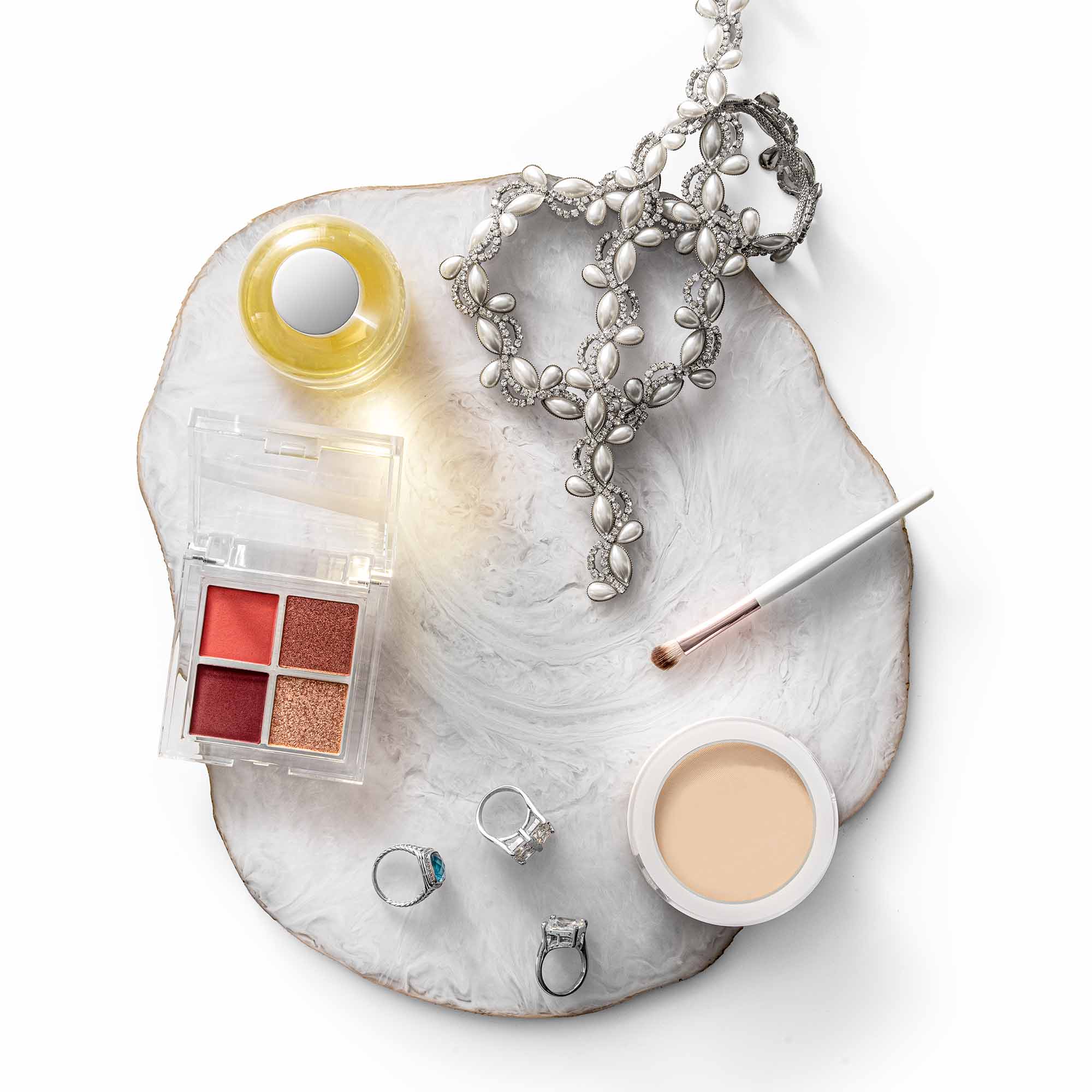 White Resin Vanity Tray with Gold Painted Rim